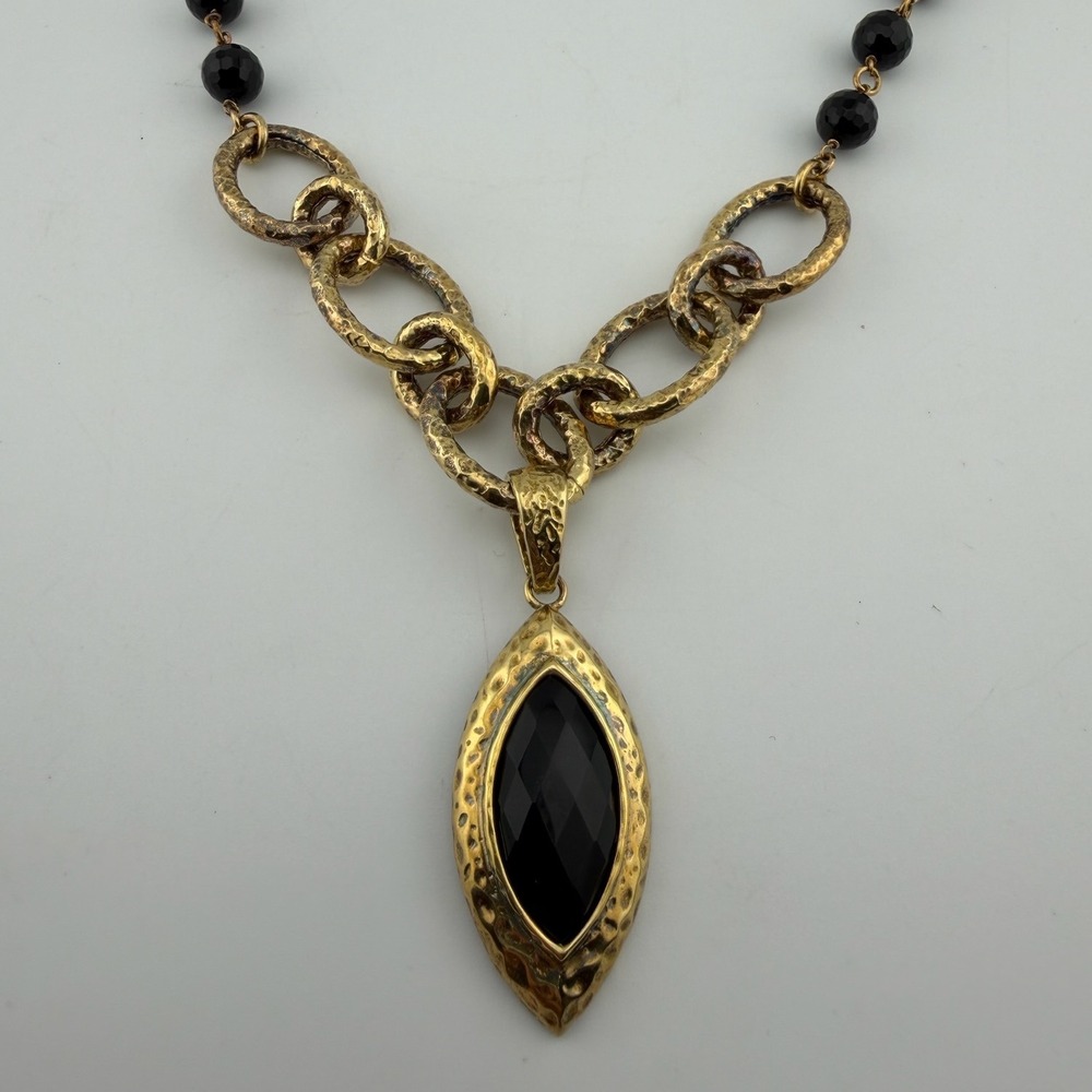 Etrusca Italy Necklace Black/Gold Tone 925 Sterling Silver Beaded Link Pendant